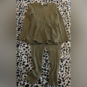 Olive Green Ribbed Kids Bottoms